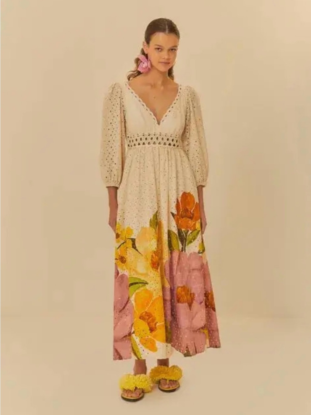 Farm Rio Laise Chita Bella Floral Print Midi Dress  new no tags Size S